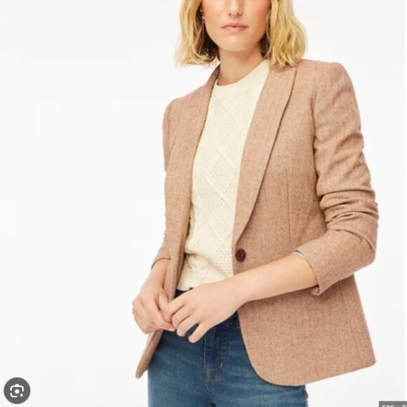 J. Crew Factory Herringbone wool-blend Holland blazer Cream Tan Size 2 NWOT - Picture 5 of 10